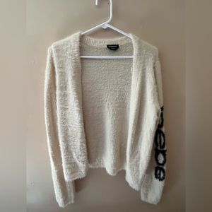CREAM FAUX FUR CARDIGAN